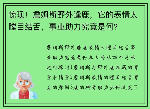 惊现！詹姆斯野外逢鹿，它的表情太瞠目结舌，事业助力究竟是何？